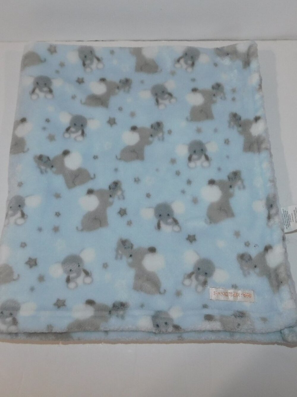 Blankets & Beyond Plush baby Blanket Blue Gray Mom Dad baby Elephant 28" x 30"